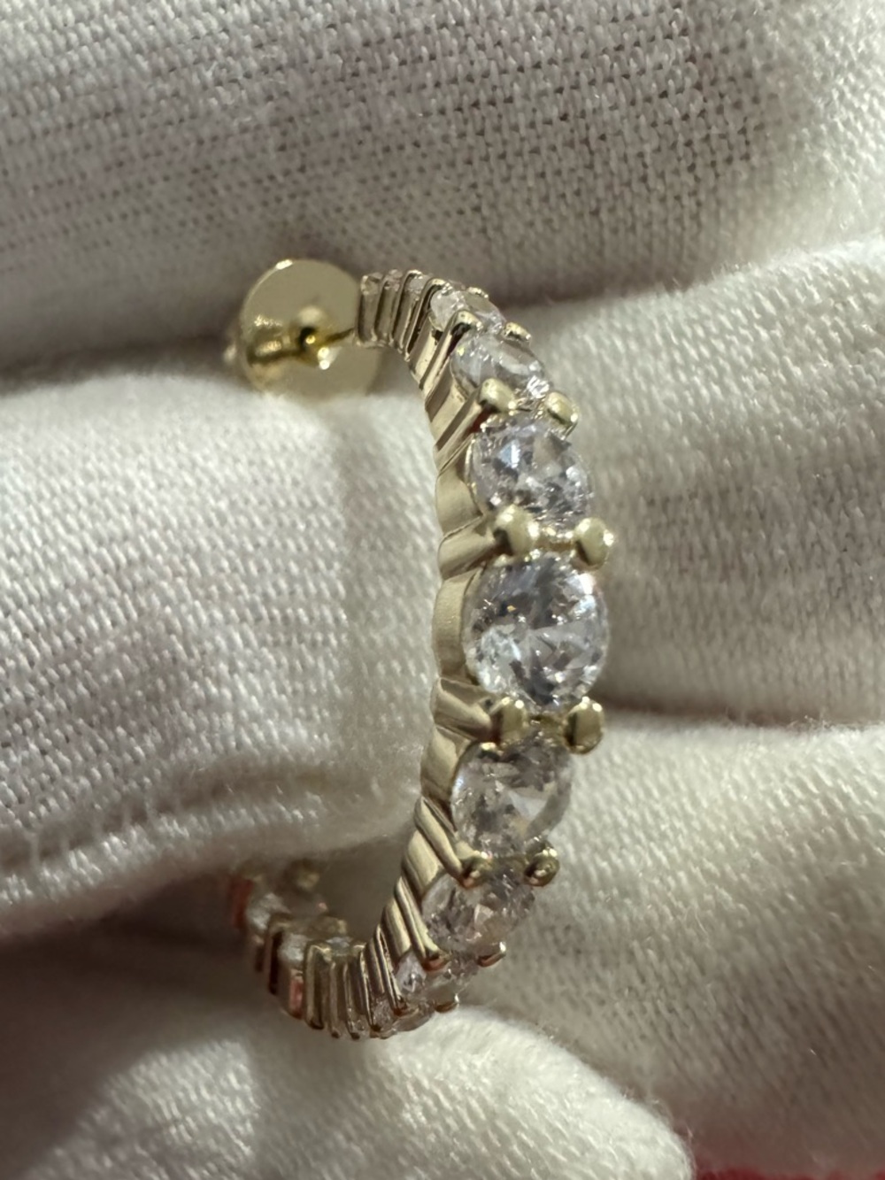 Gold Graduated Diamondette Hoop Earrings 1” - Picture 11 of 15